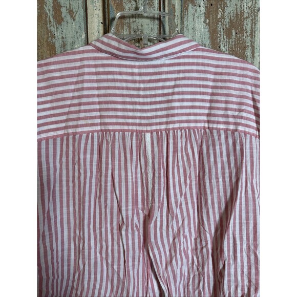 Madewell Women's Button Up Top Large Pink White Stripe Back Tie - Picture 9 of 11